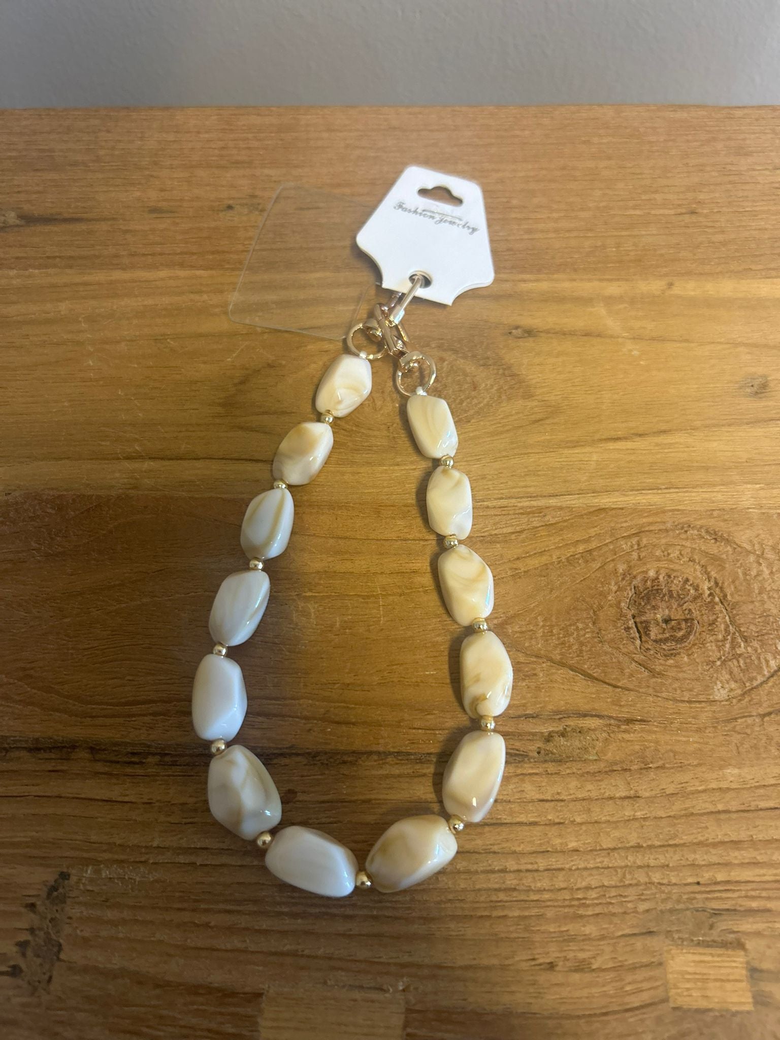 Telefoonkoord steentjes beige