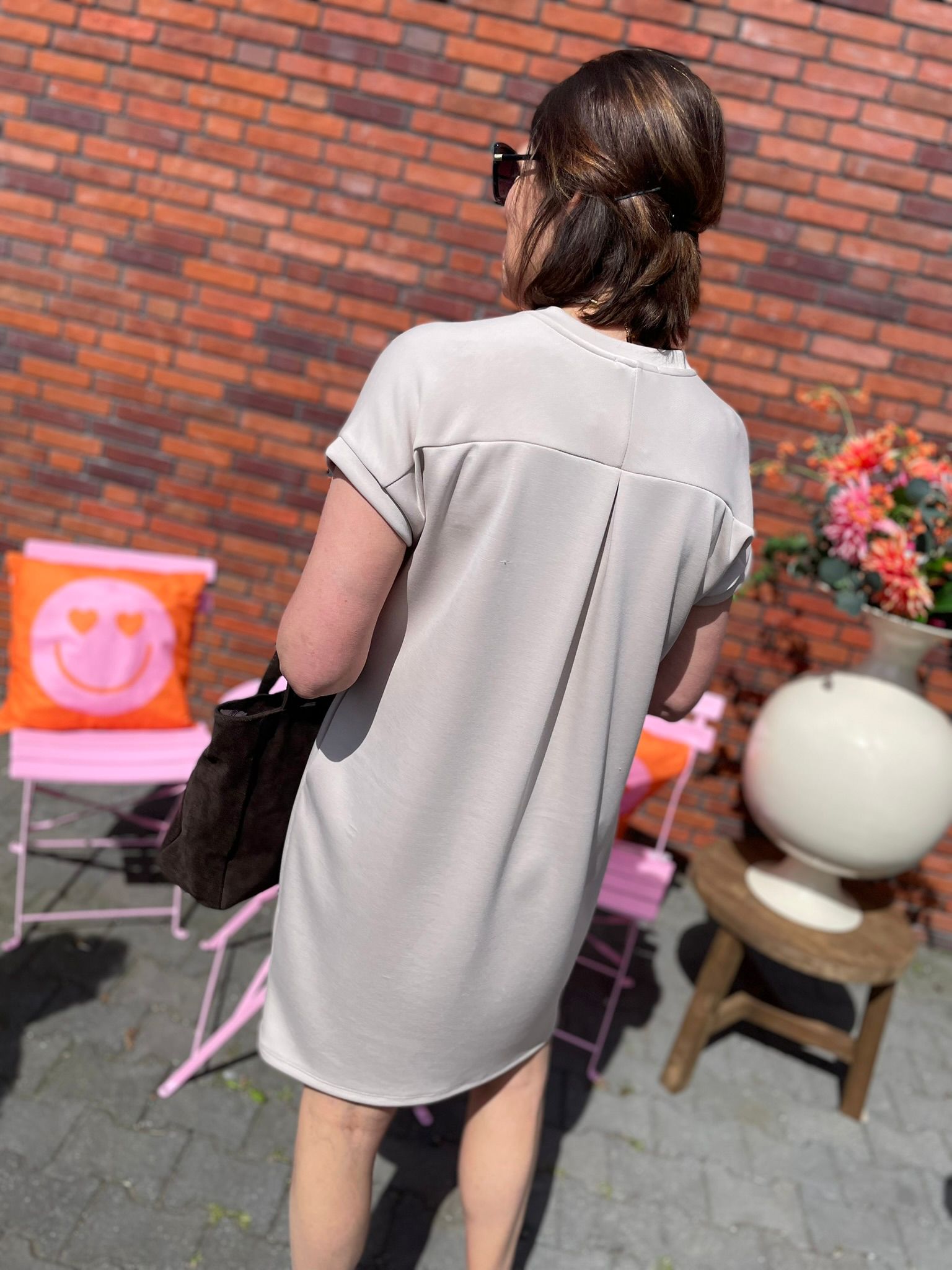 Jurk Fien - blauw, taupe & beige