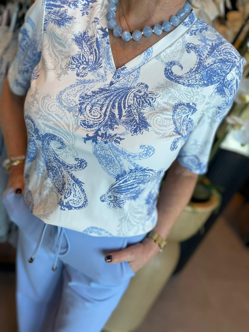 Mi Piace - travelstof shirt lavender blue/off white paisley print MP202271P