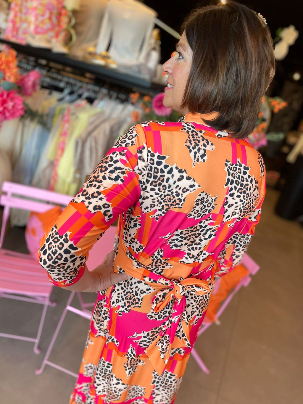 Angelle Milan jurk roze/oranje/panter