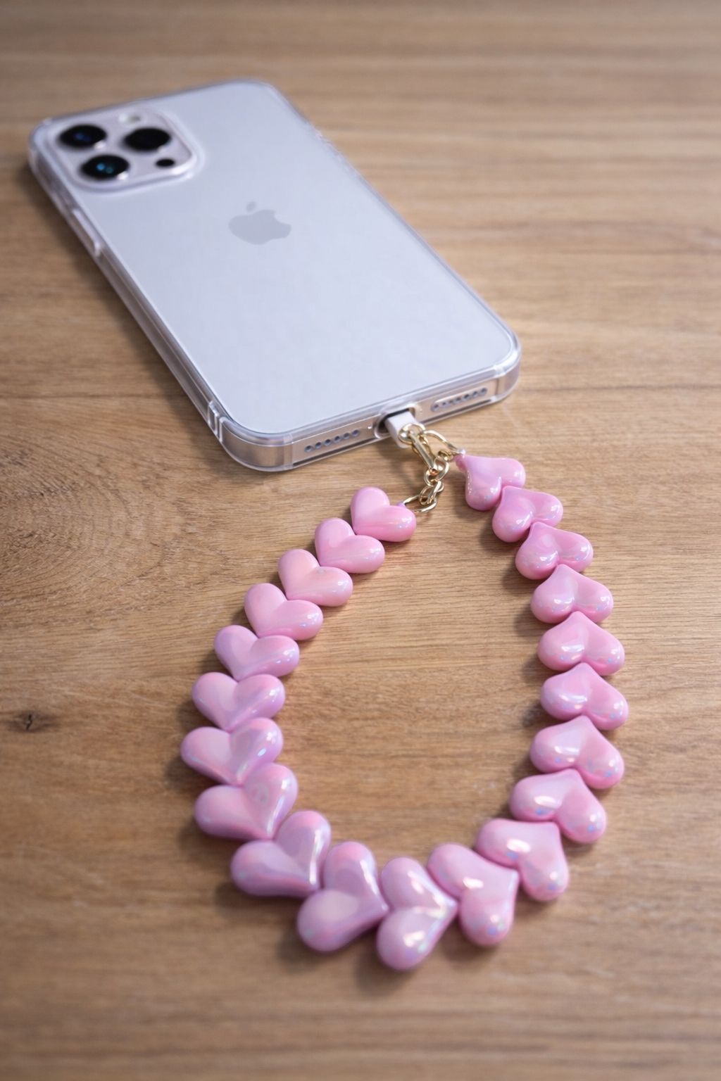 Telefoonkoord hartjes roze