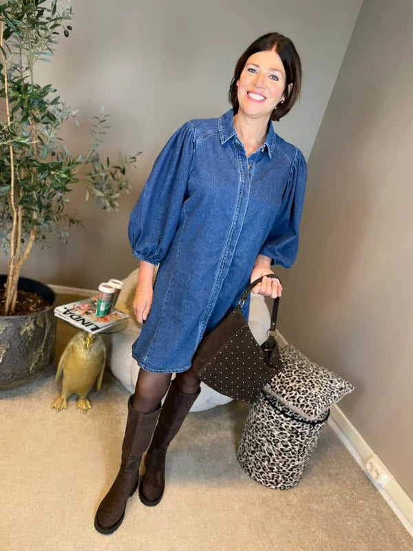 Spijkerjurk met pofmouw