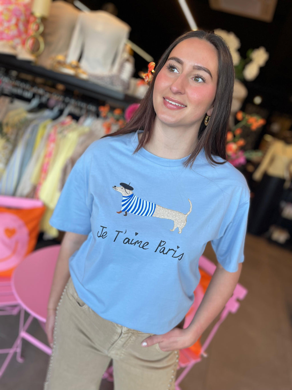 T-shirt Teckel Parijs blauw