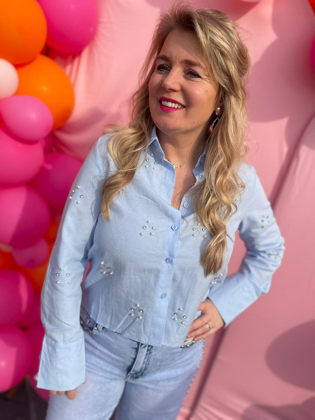 Blouse parel & diamant blauw