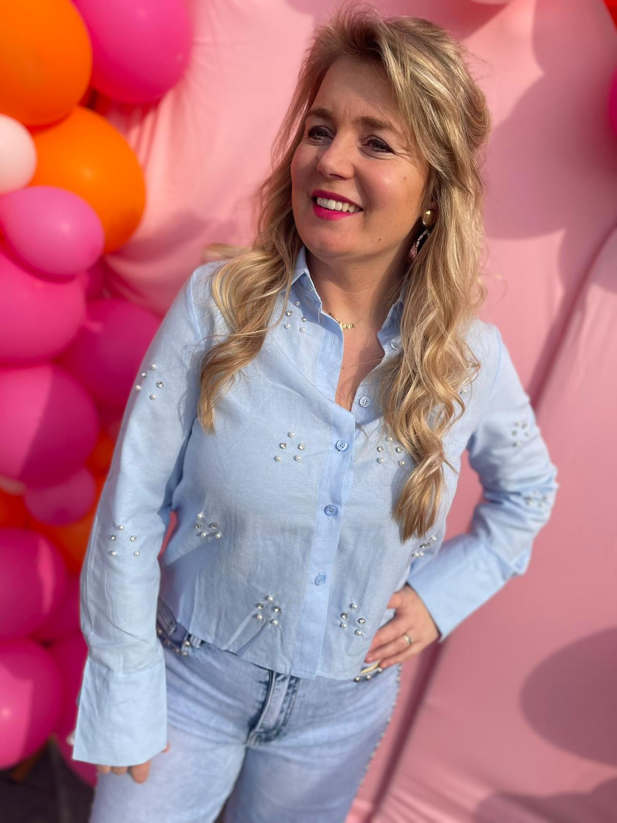 Blouse parel & diamant blauw