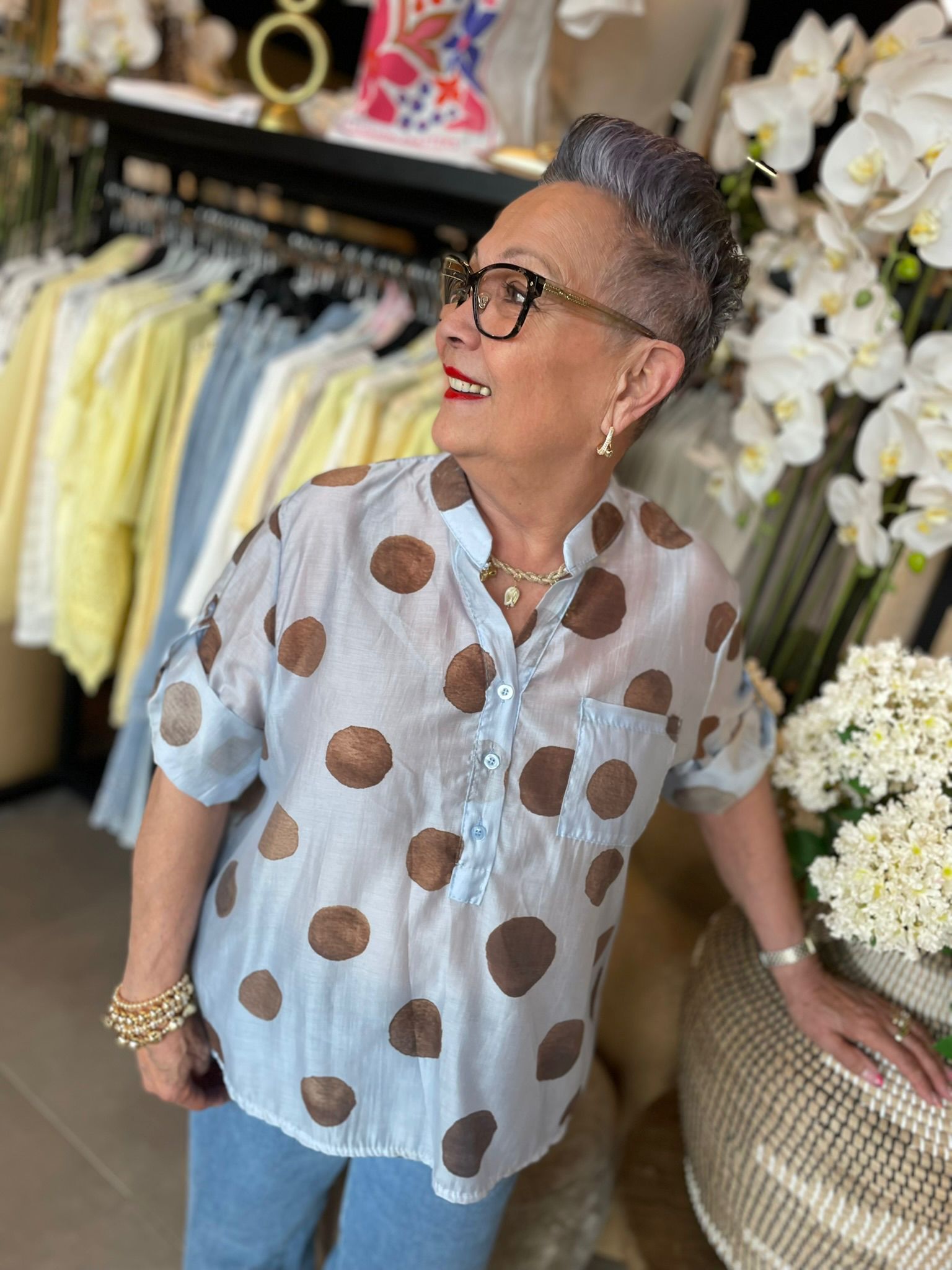Blouse Dots lichtblauw