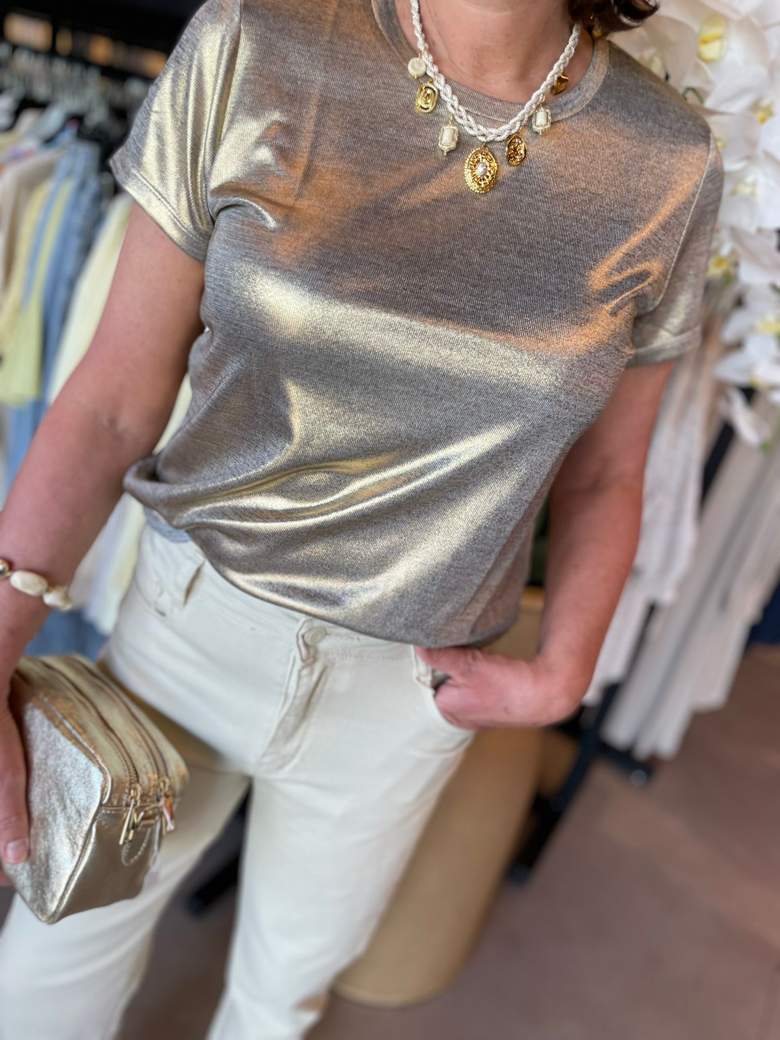 T-shirt goud ronde hals