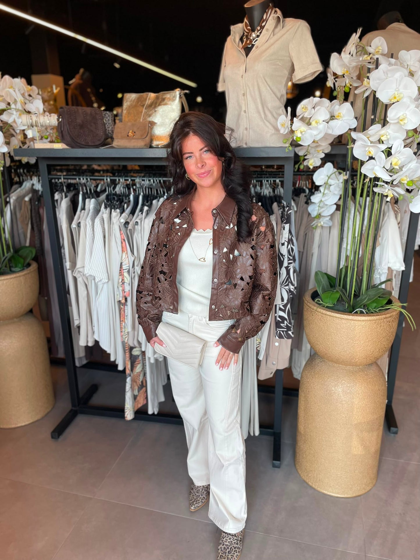 Blouse Leather look bruin
