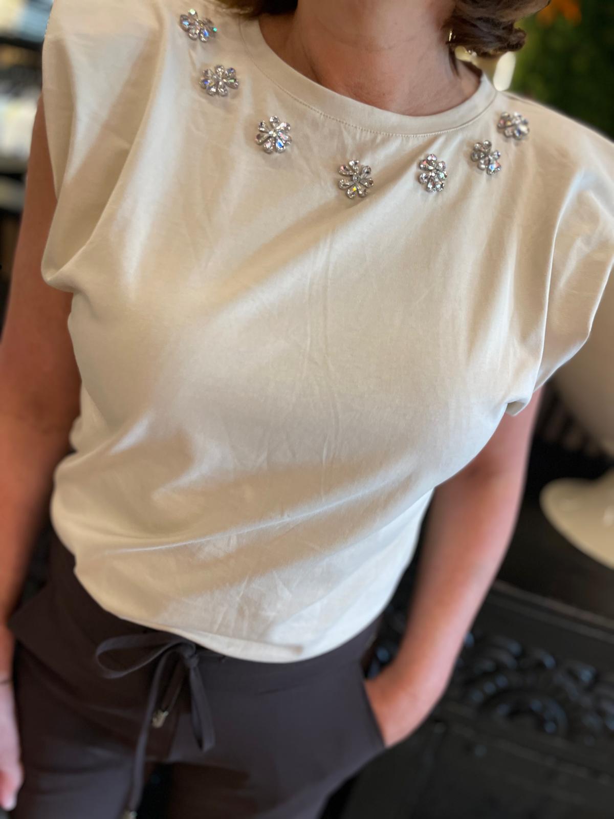 Top Naomi steentjes beige