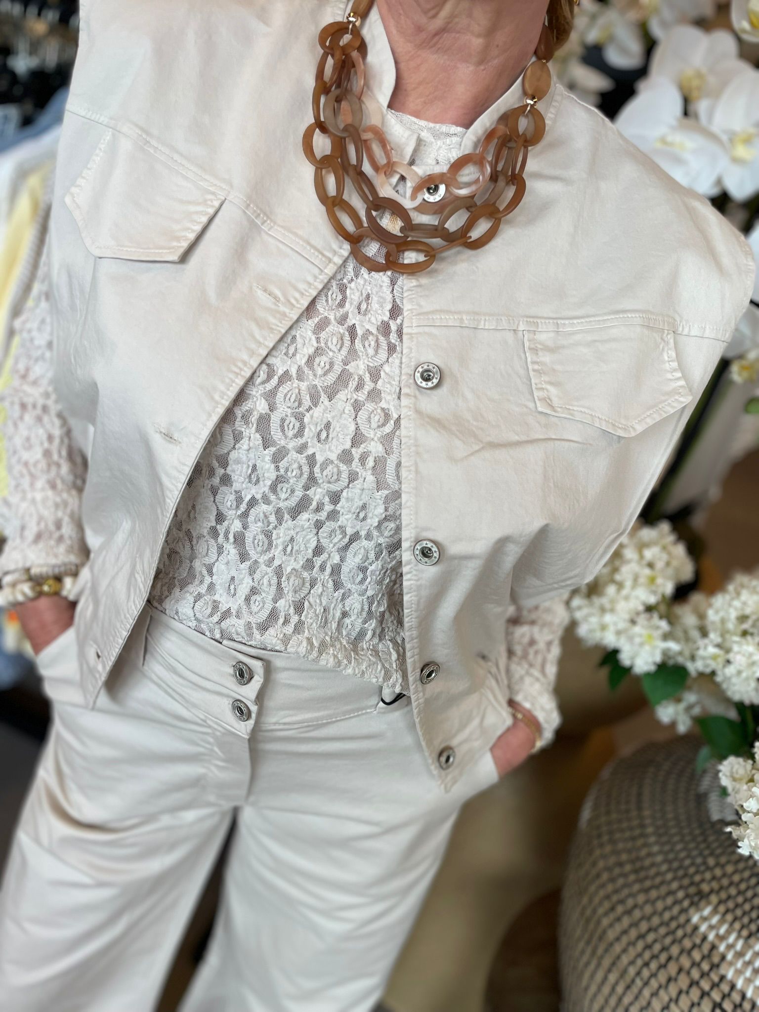Spijkerpak Nora Gilet Beige