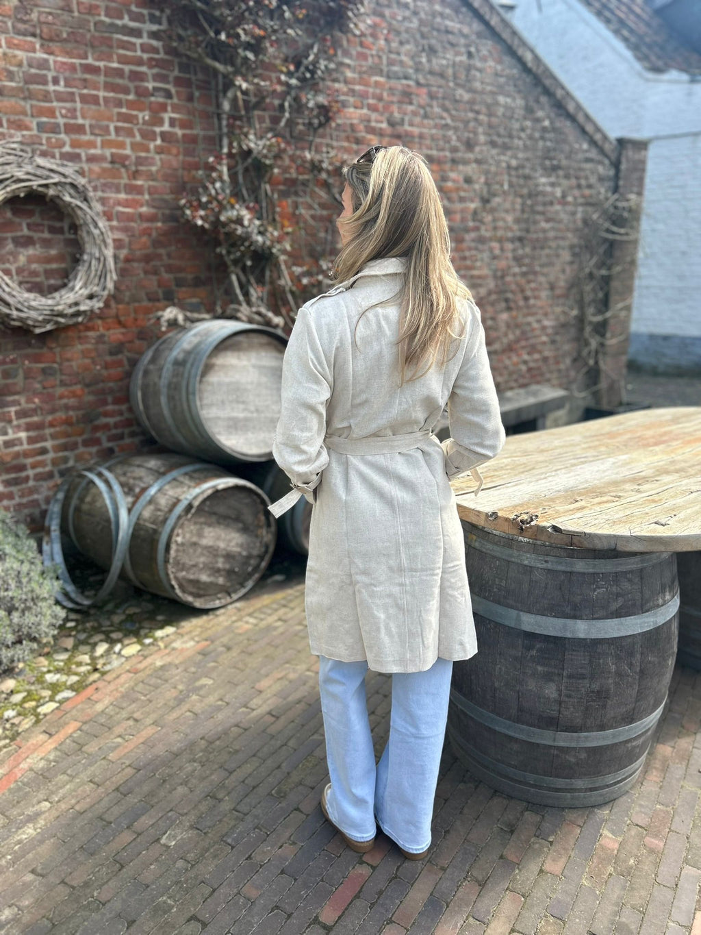 Lange Trenchcoat linnen