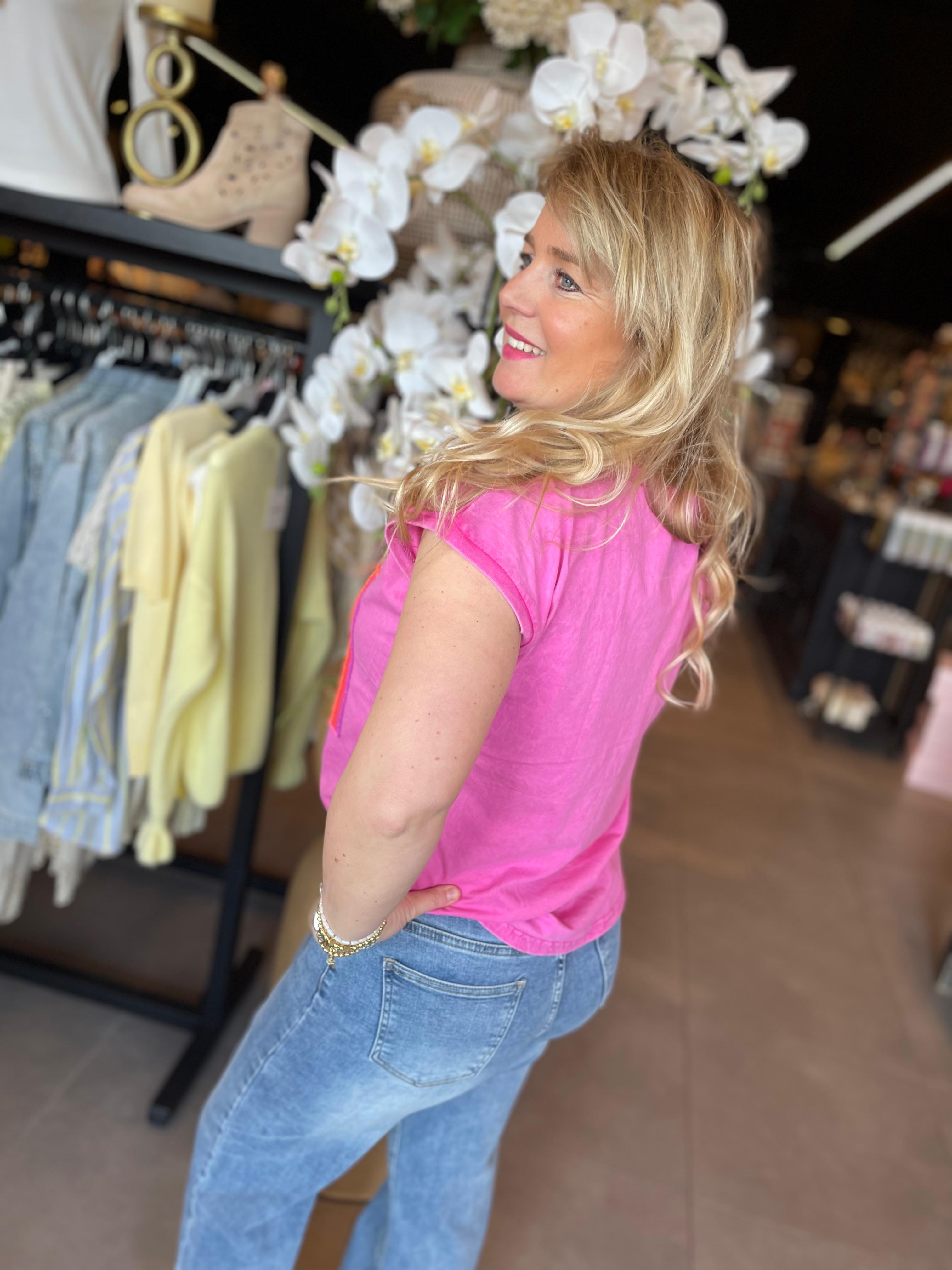 T-shirt Mon Amour kraal roze