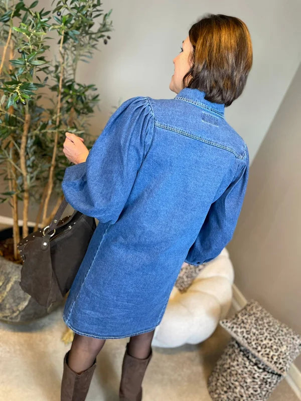 Spijkerjurk met pofmouw