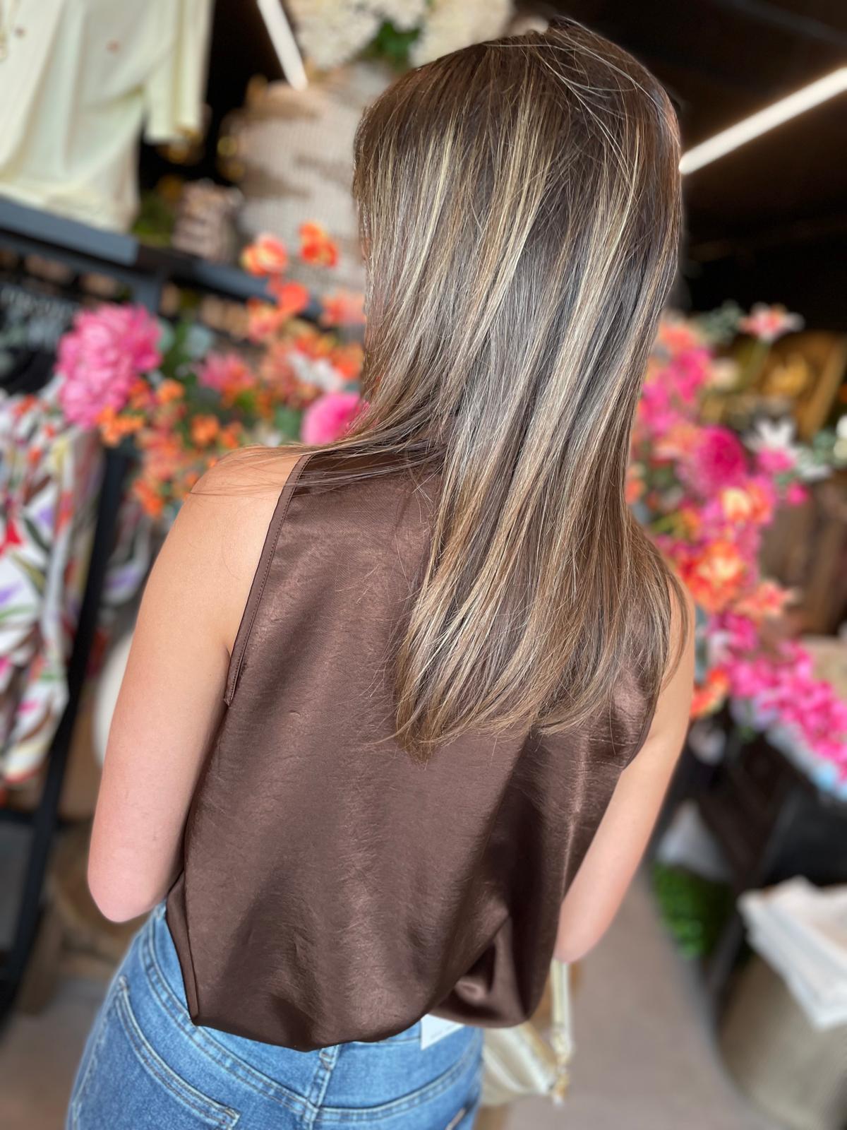 blouse satijn Evin bruin