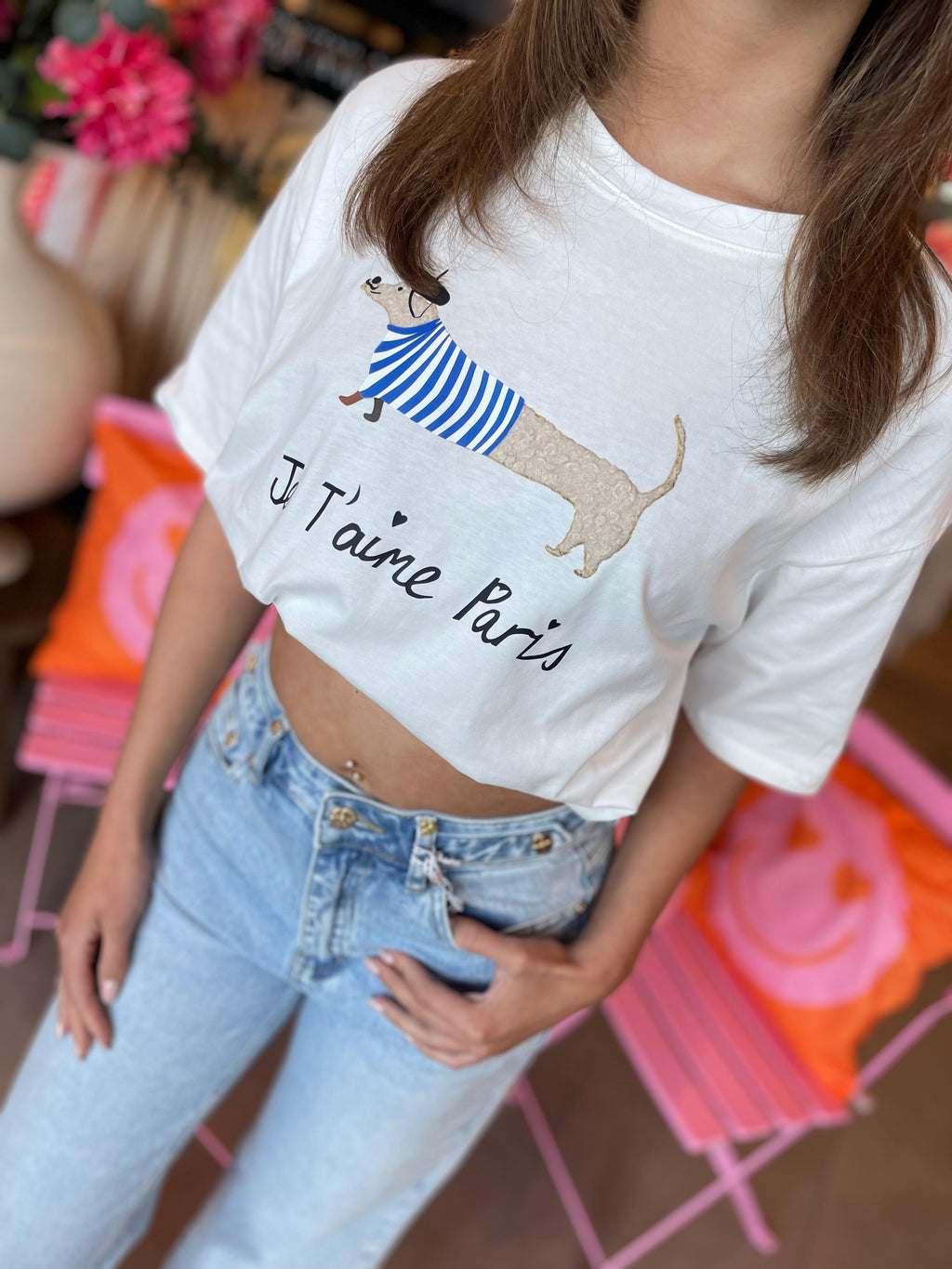 T-shirt Teckel Parijs wit