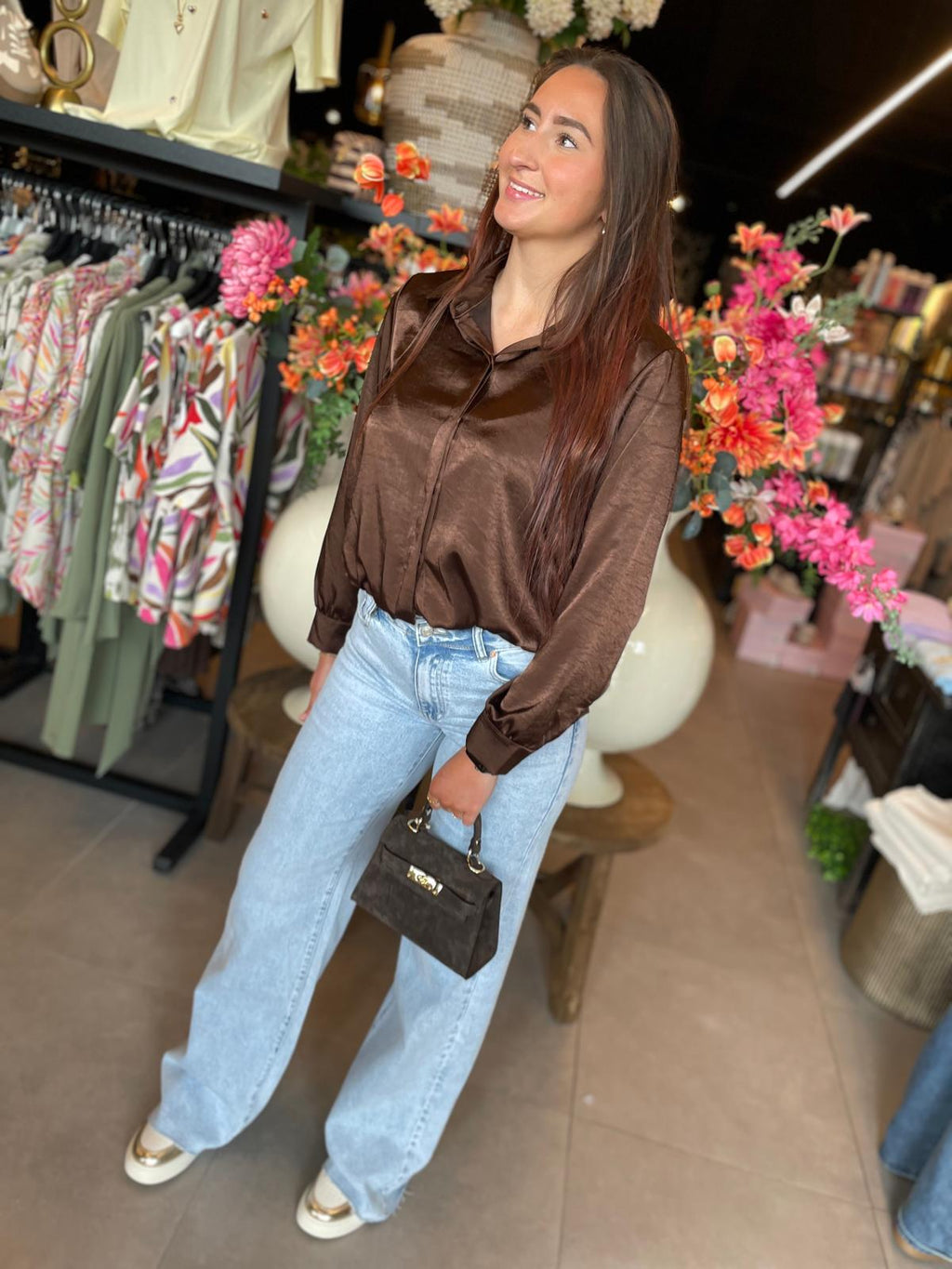 Blouse Satijn Jetty bruin