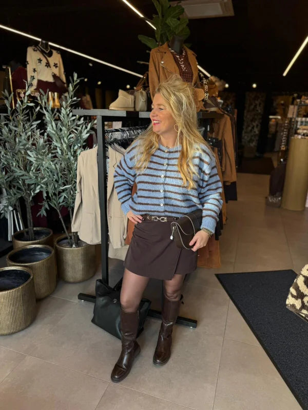 Vest blauw met bruin streepje