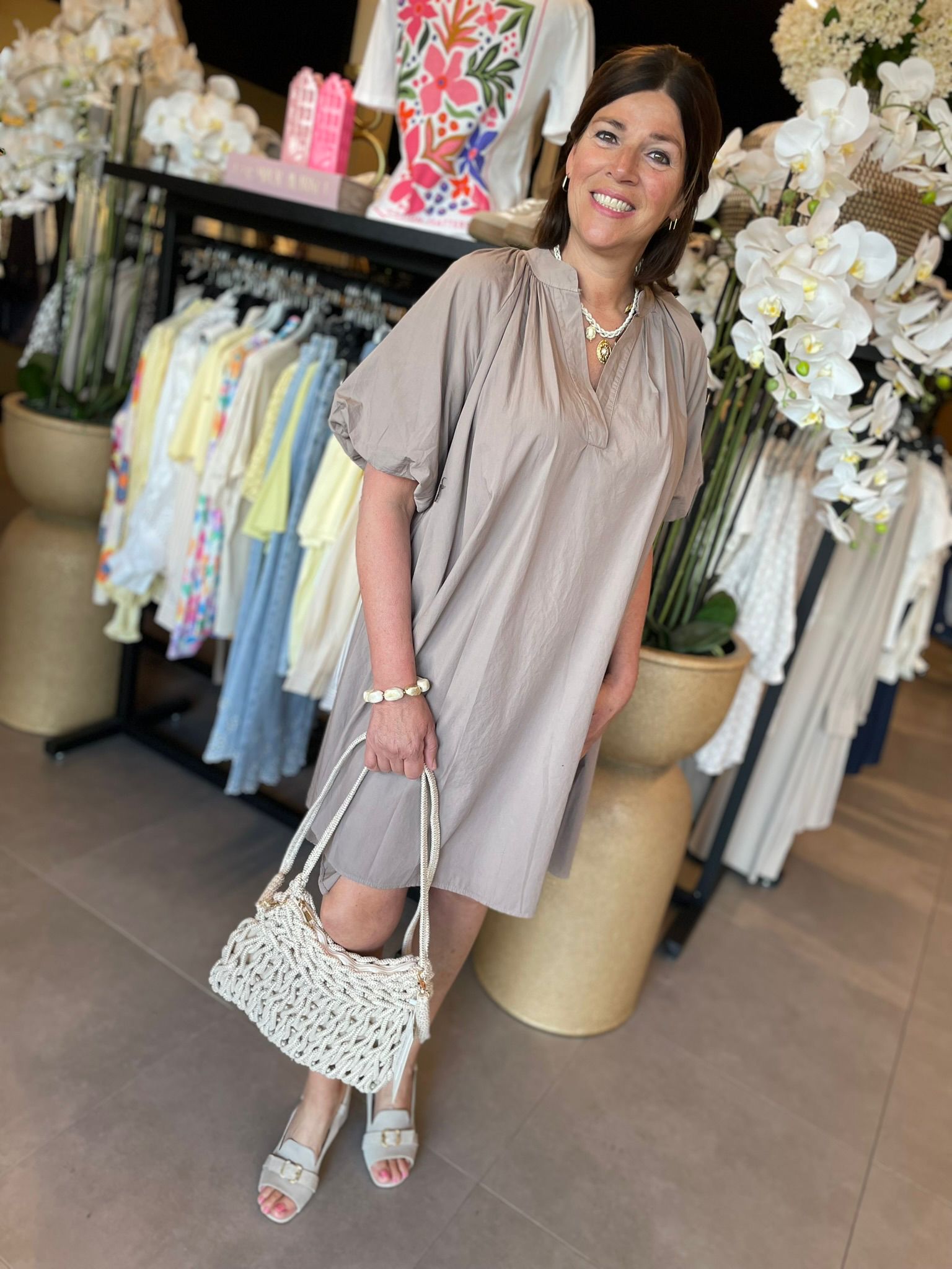 Jurk Chloe - Taupe & Bruin