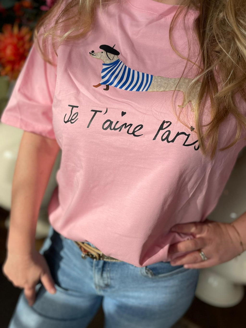 T-shirt Teckel Parijs roze