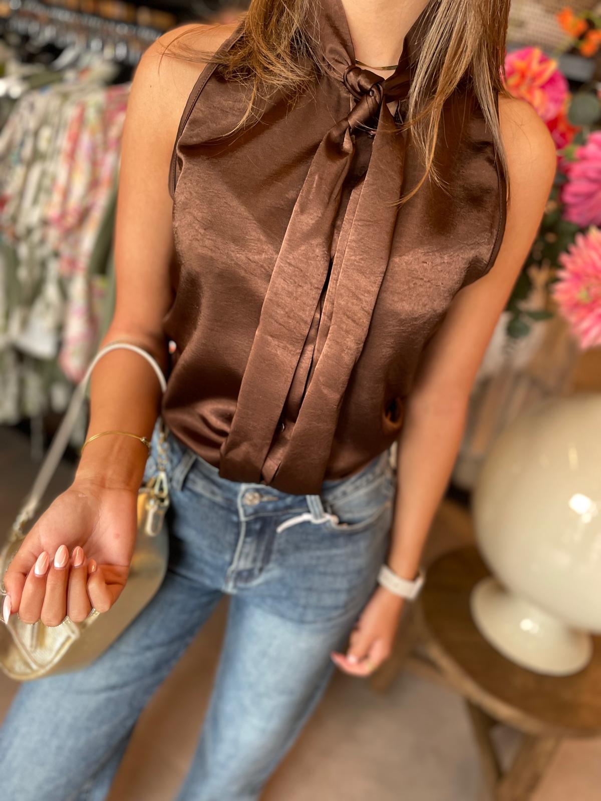 blouse satijn Evin bruin