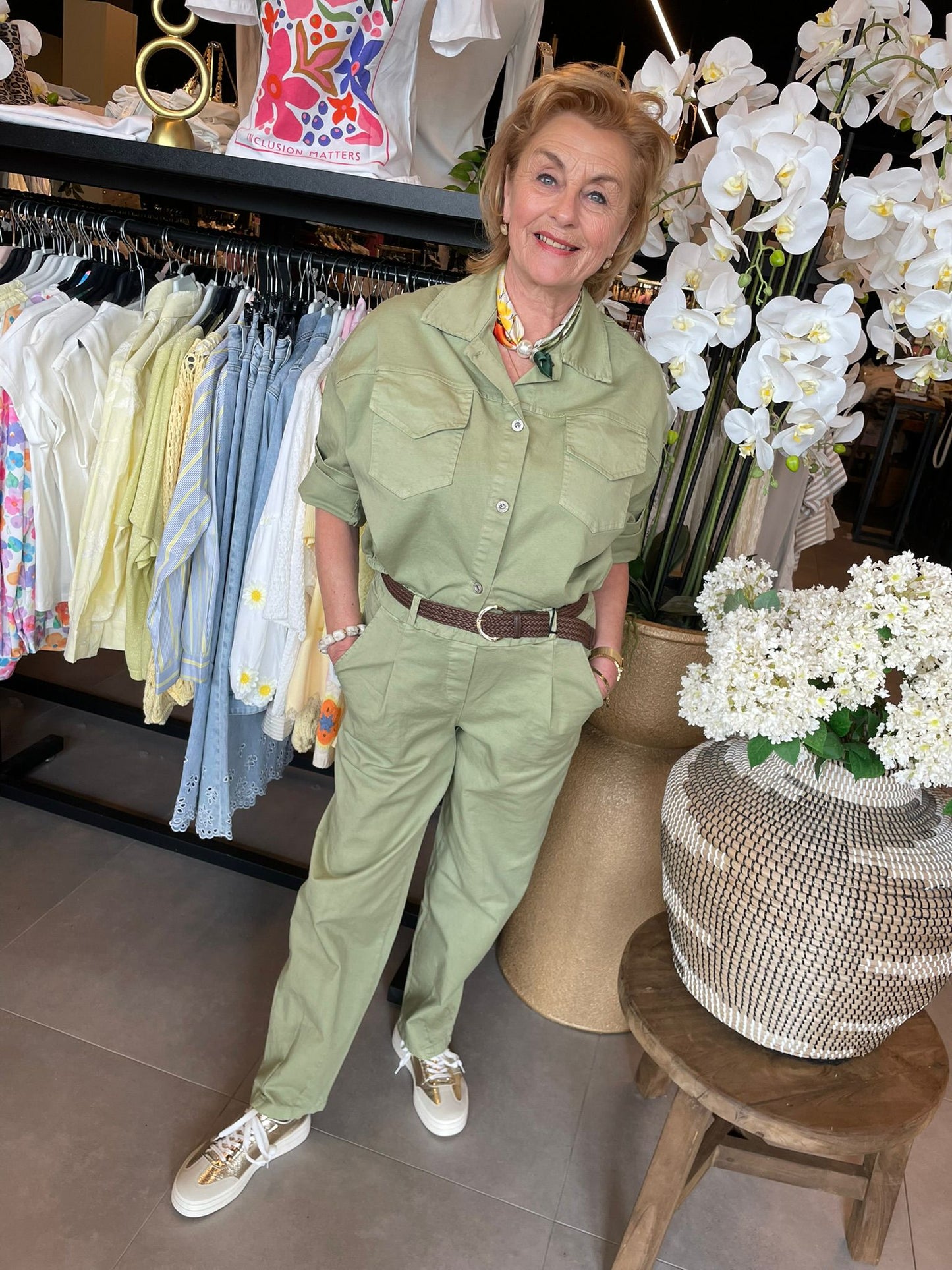 Groen spijkerpak Vaya blouse