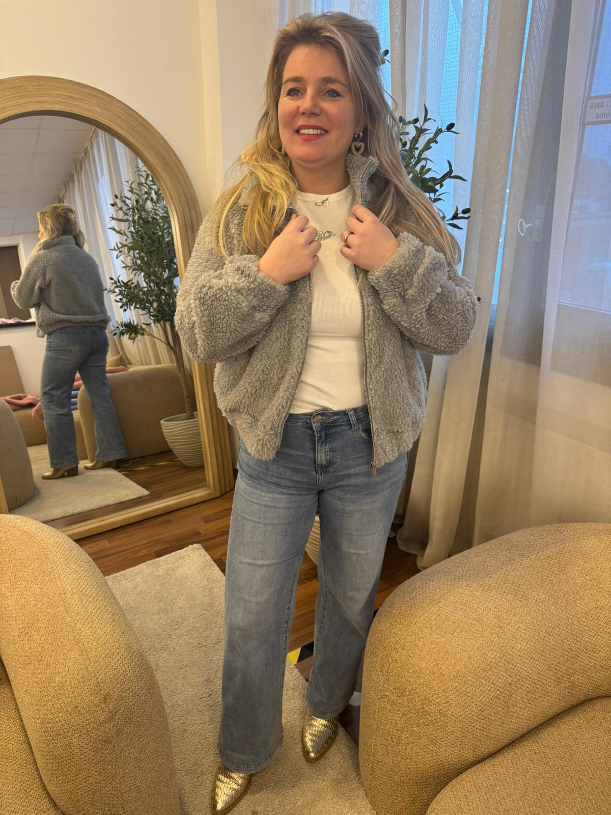 Teddy vest Olivia grijs