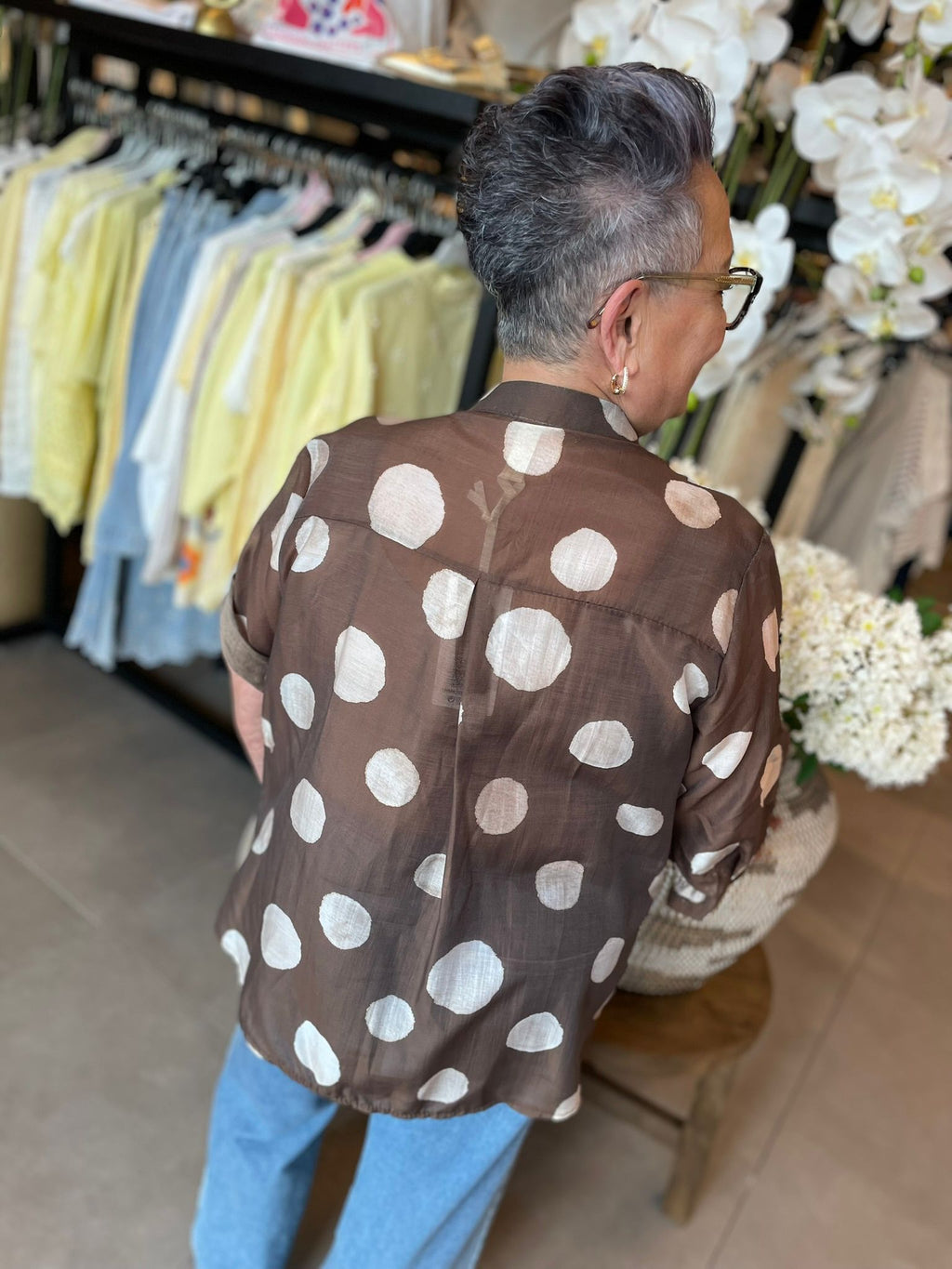 Blouse Dots bruin