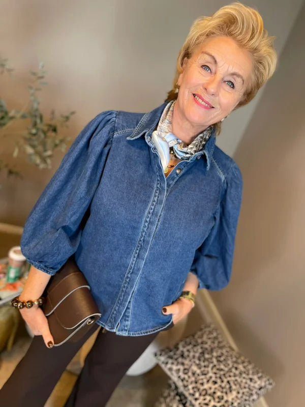 Spijkerblouse met pofmouw