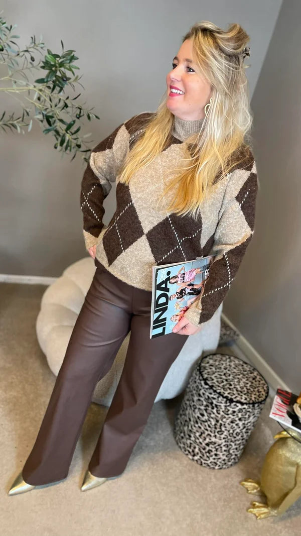 Leatherlook broek bruin