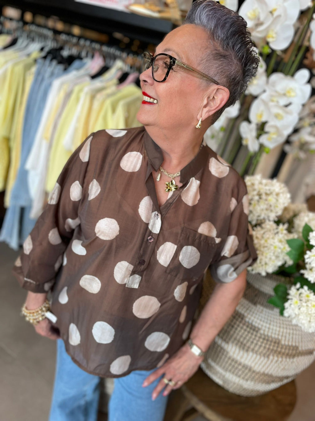 Blouse Dots bruin
