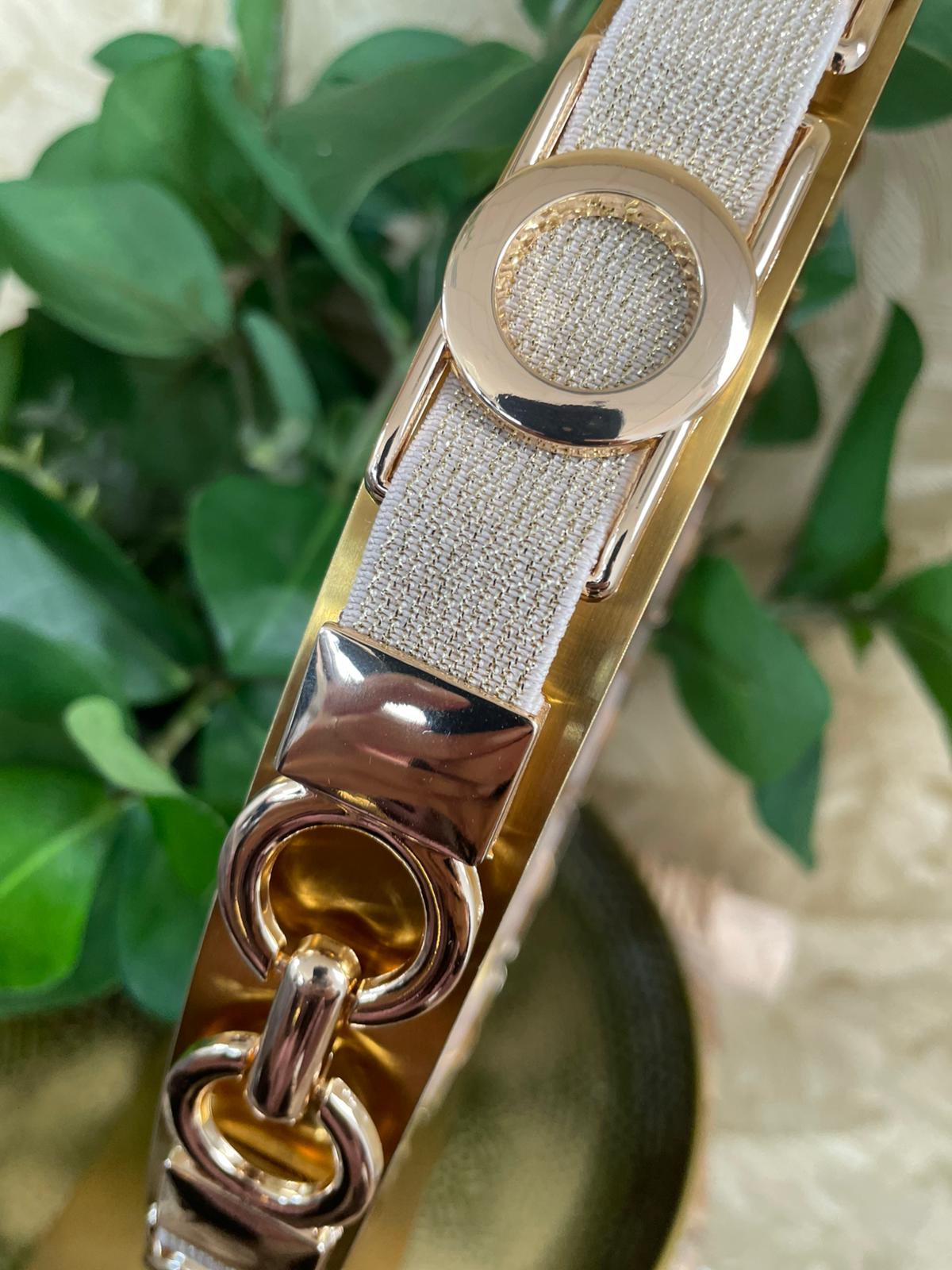 Elastische riem beige + goud rondjes