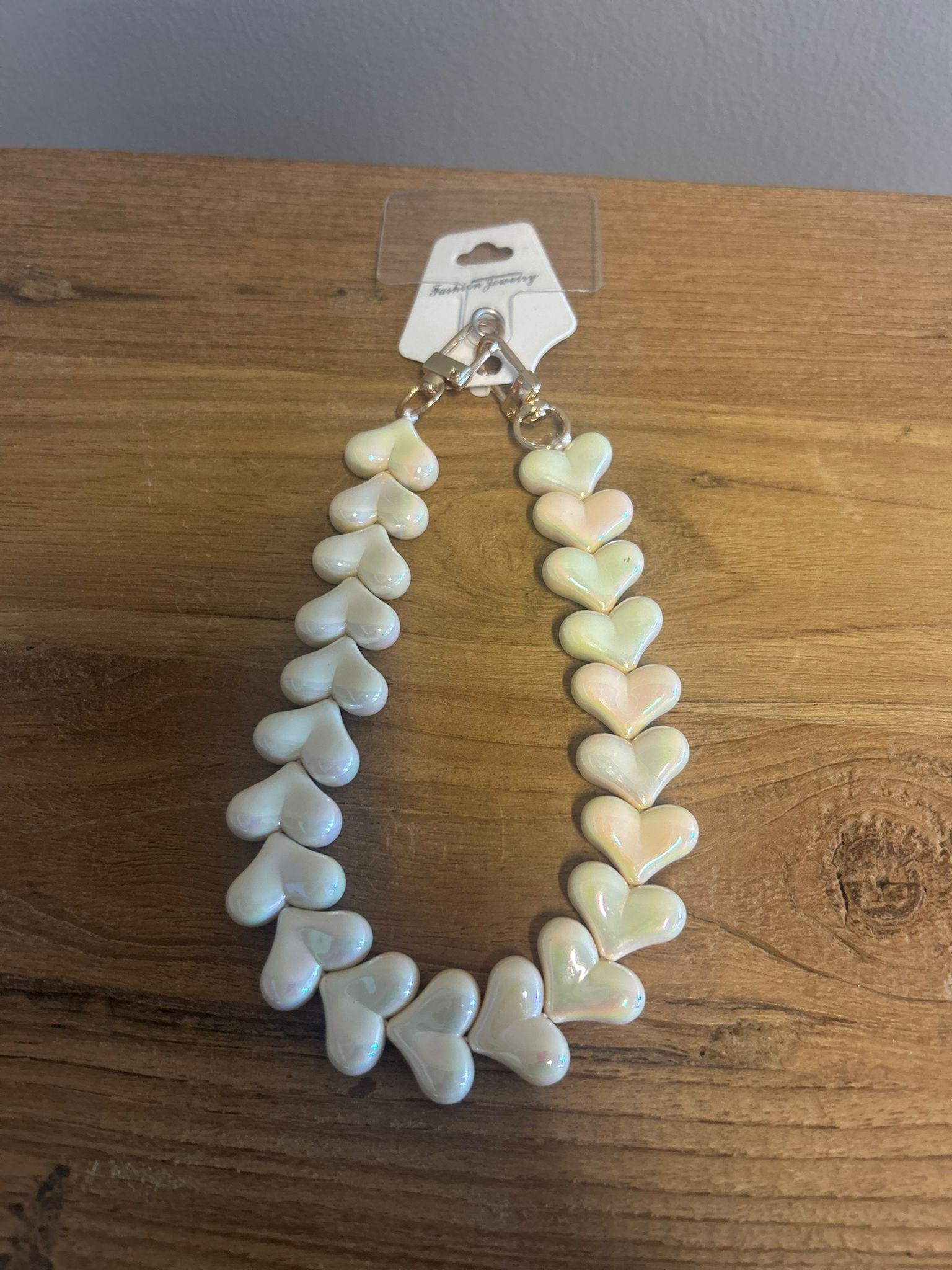 Telefoonkoord hartjes beige