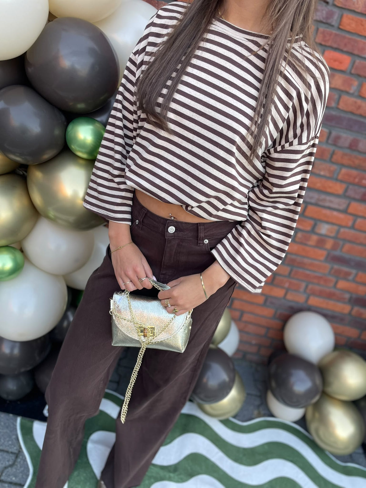 Longsleeve gestreept groen/bruin