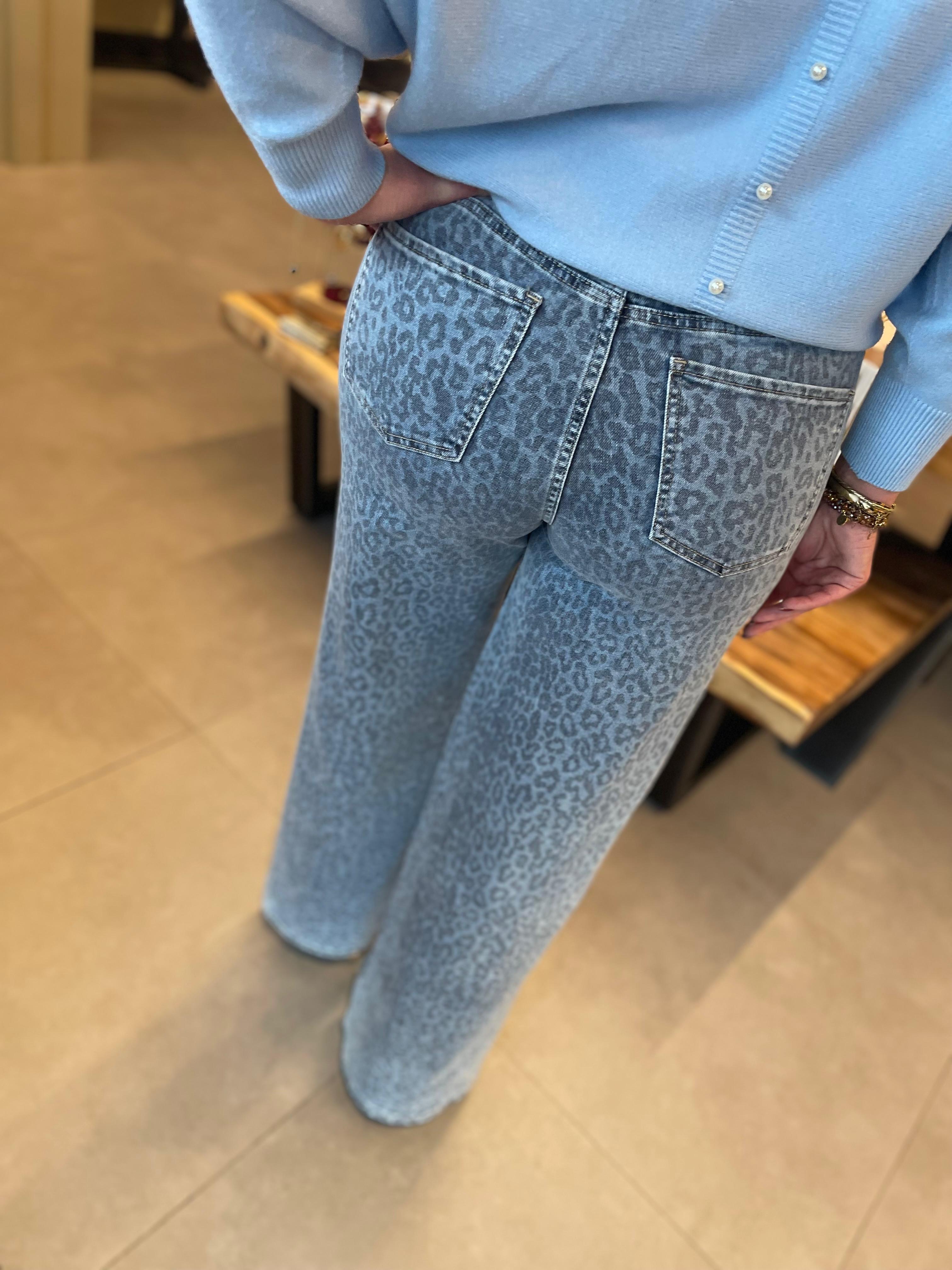 Jeanskleur panterbroek Nola T6054-2