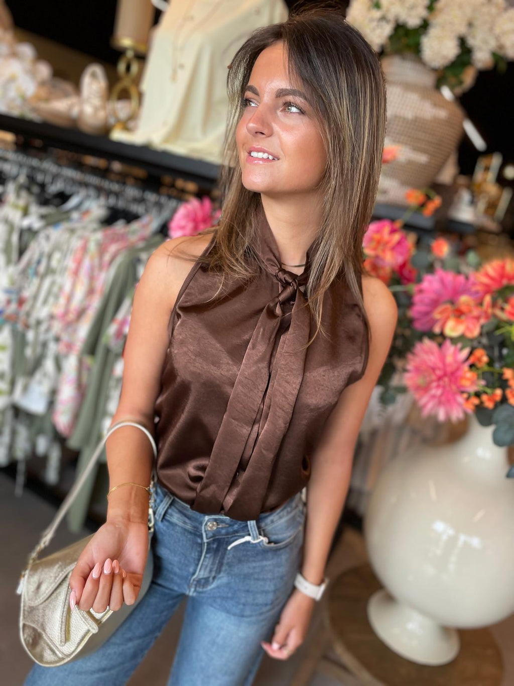 blouse satijn Evin bruin