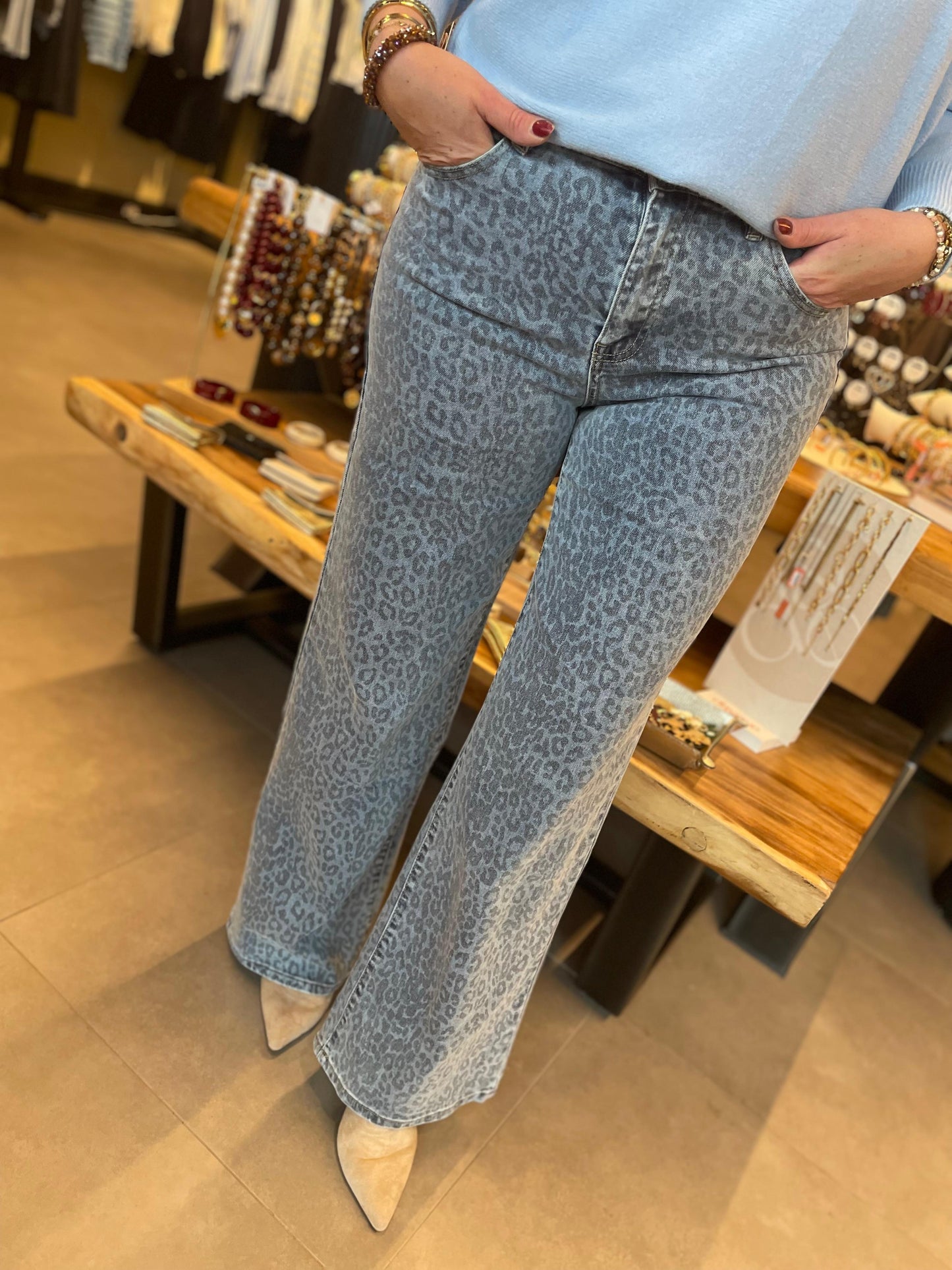 Jeanskleur panterbroek Nola T6054-2