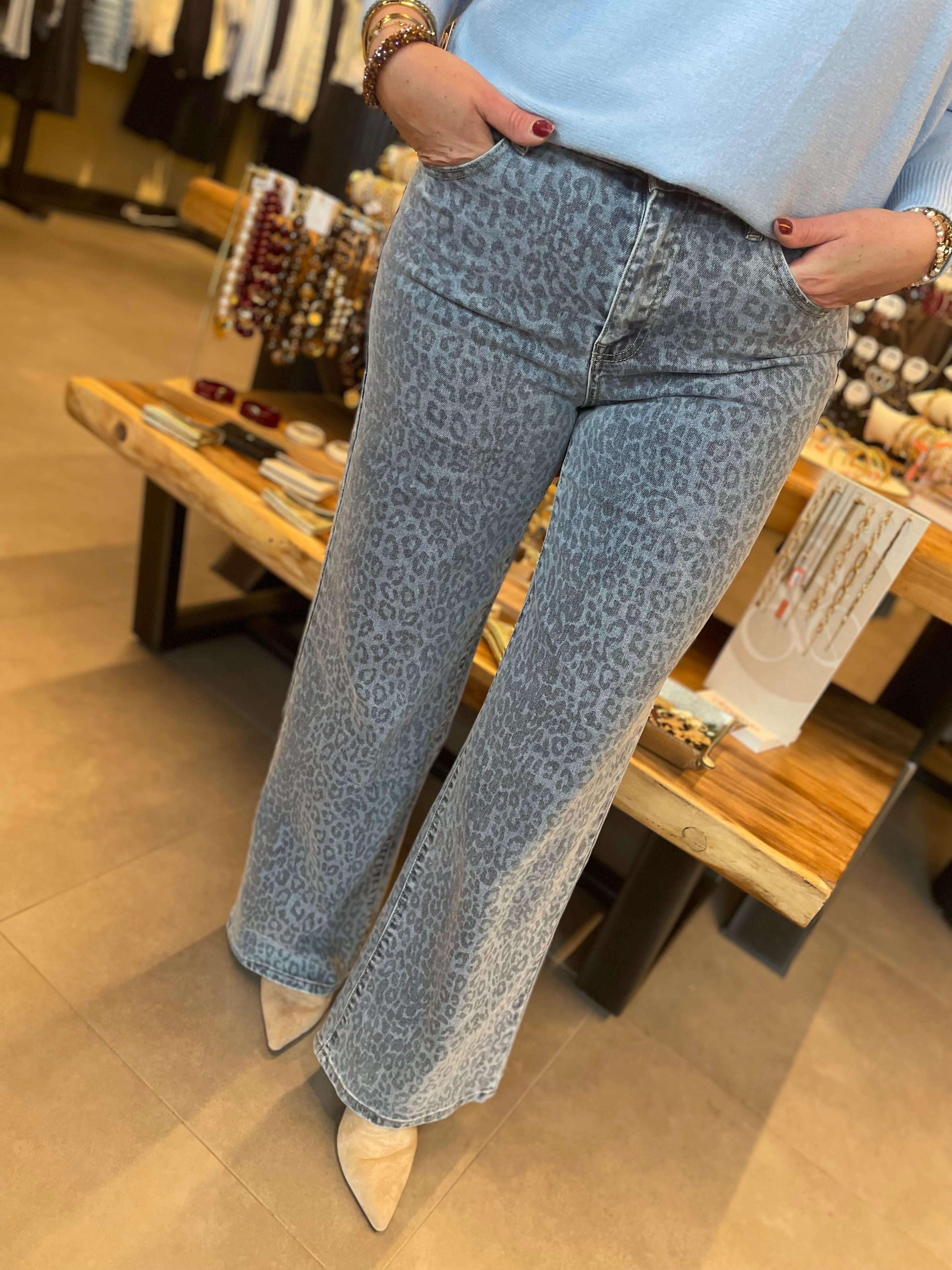 Jeanskleur panterbroek Nola T6054-2