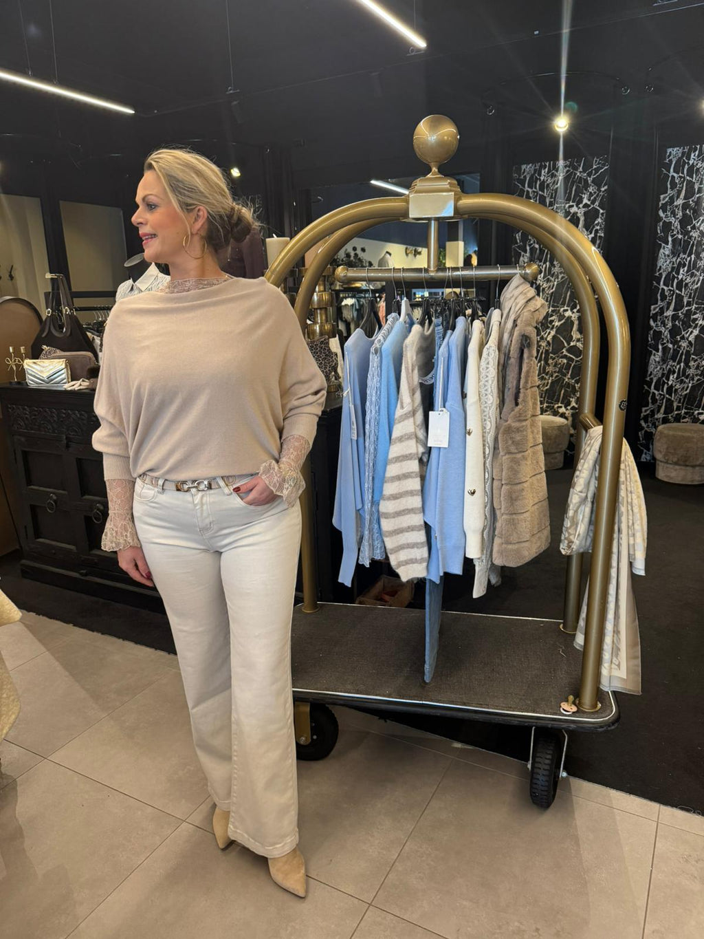 Vleermuis trui Vive beige