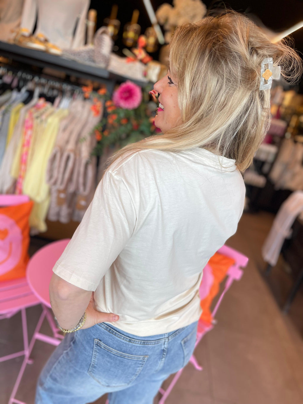 T-shirt Teckel Parijs beige