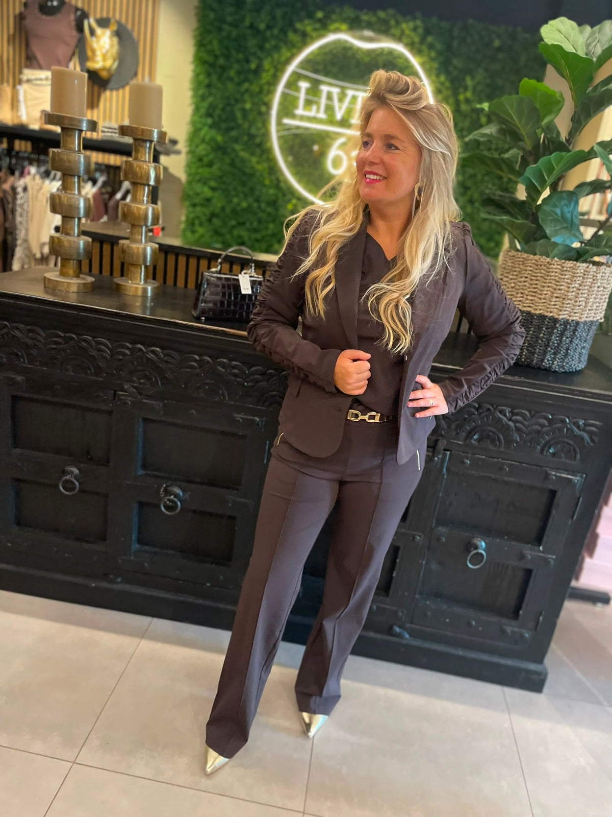 Angelle milan - Straight broek donkerbruin 2112A