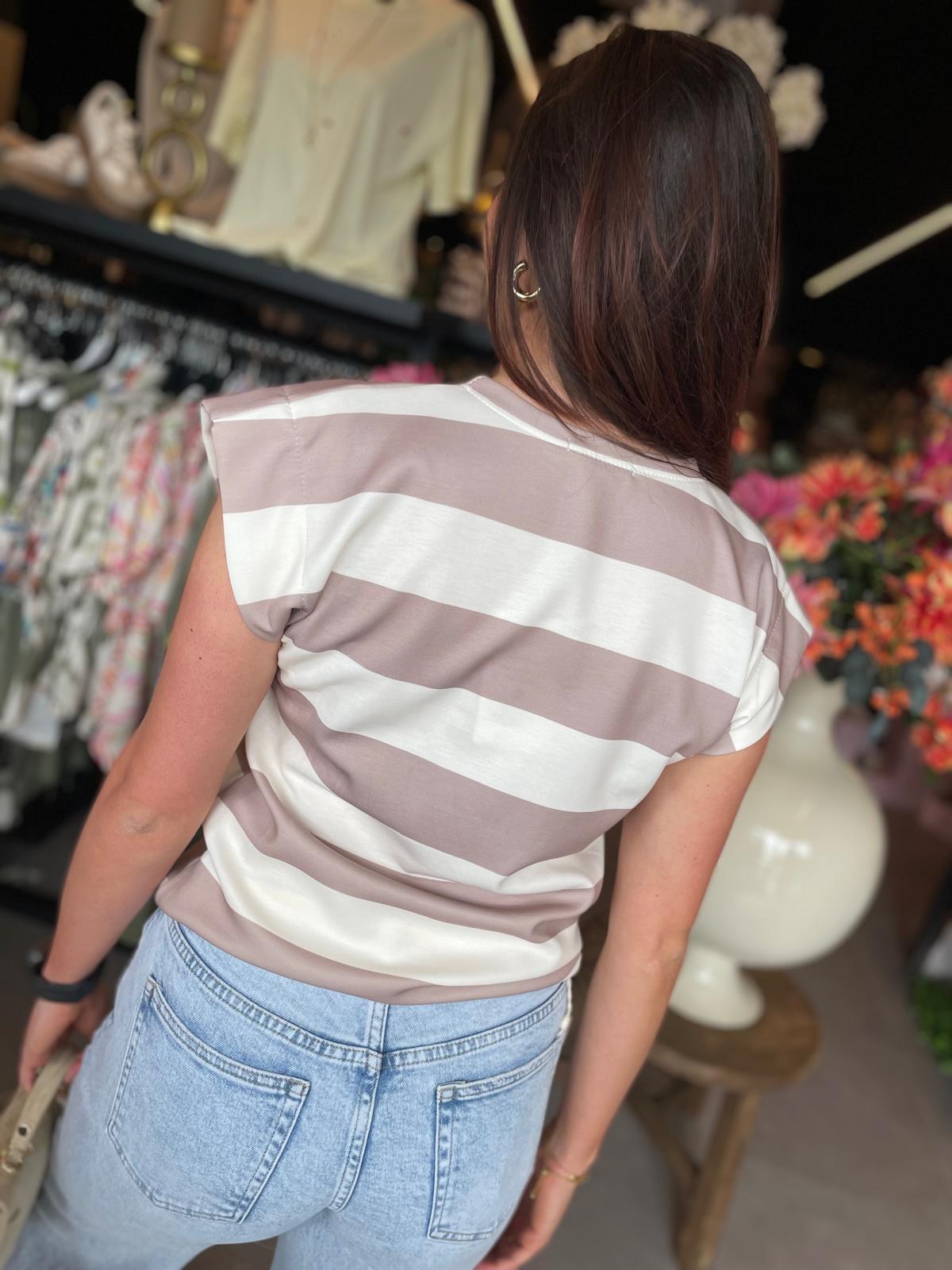 Gestreepte top beige wit