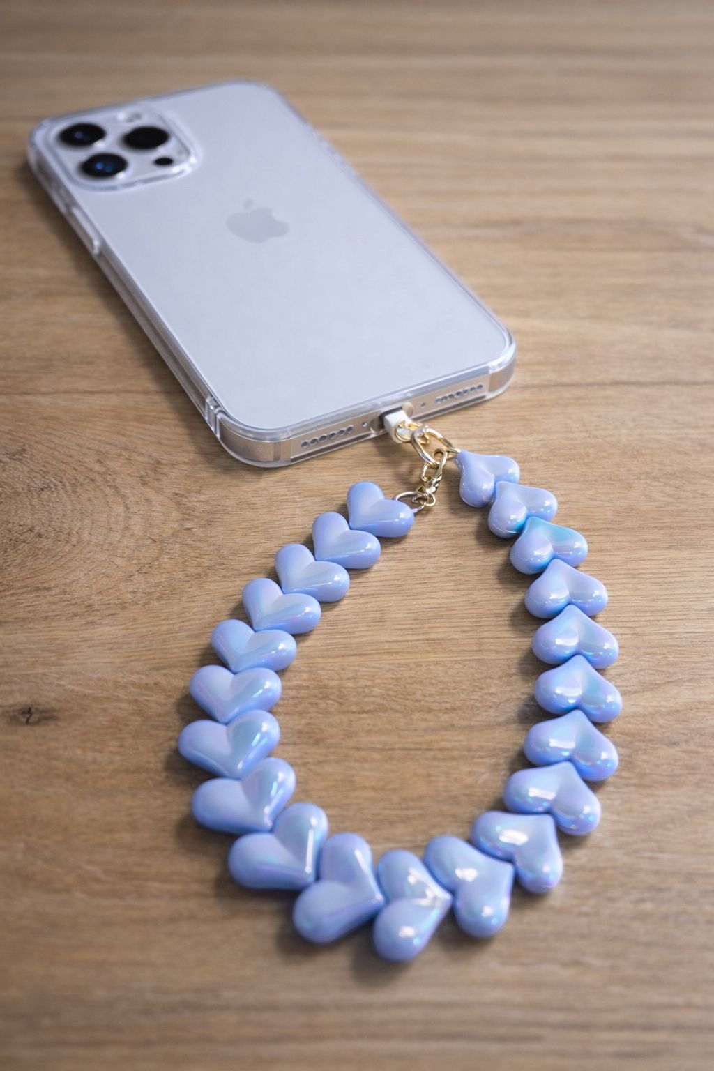 Telefoonkoord hartjes blauw