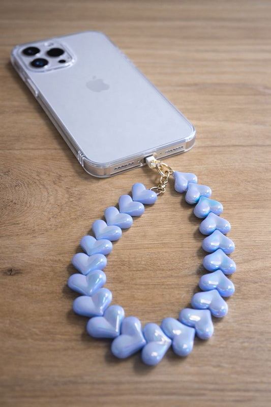Telefoonkoord hartjes blauw
