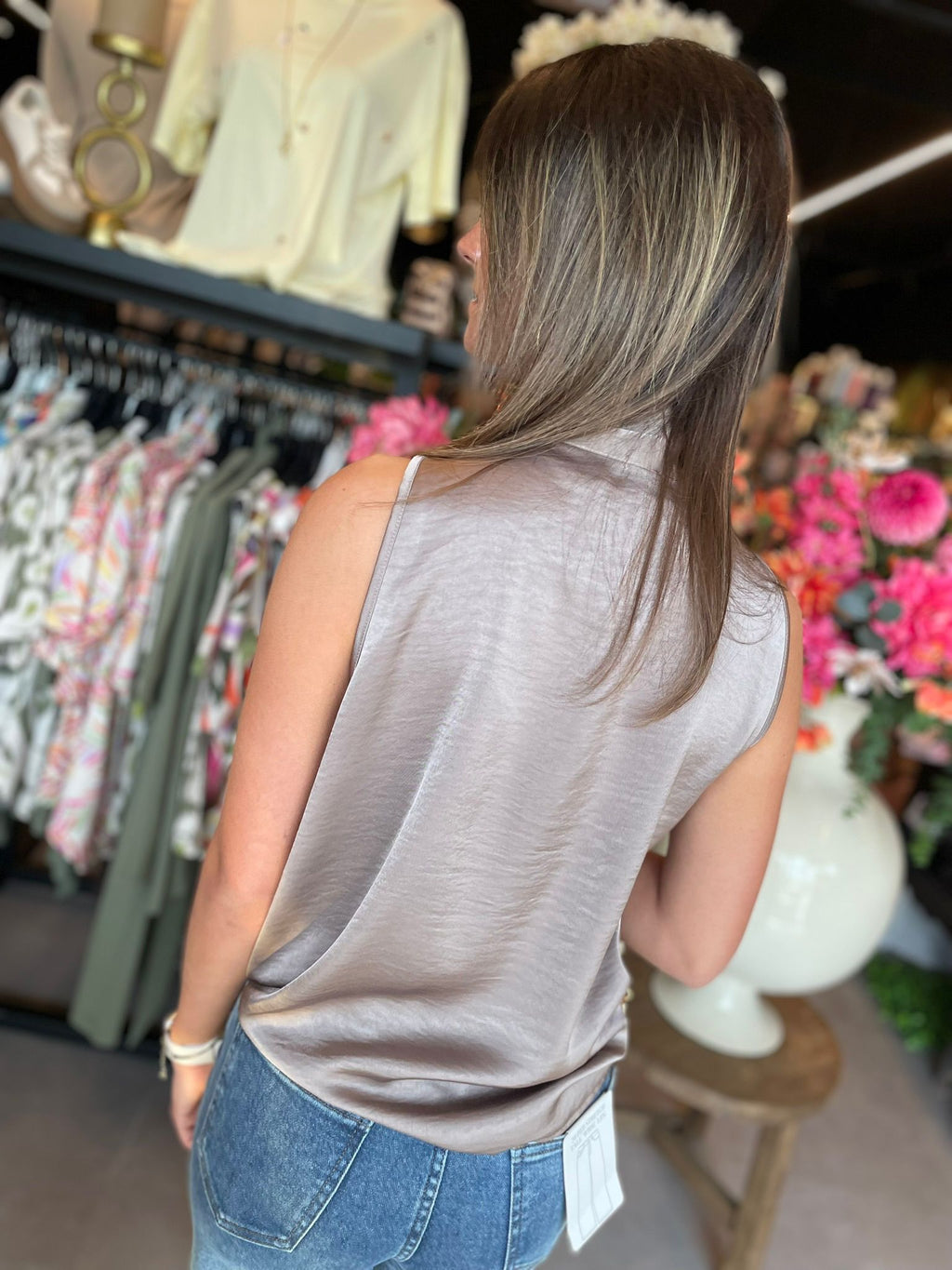 blouse satijn Evin taupe