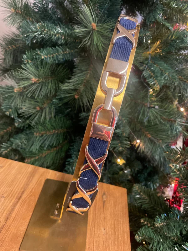 Elastische riem donkerblauw met goud detail