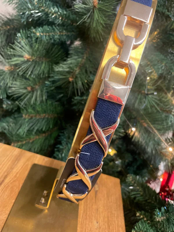 Elastische riem donkerblauw met goud detail