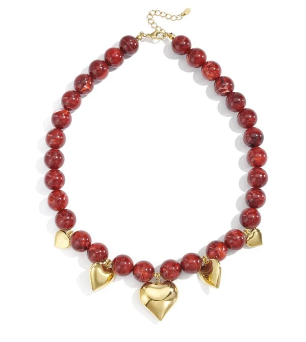 Kralen ketting hart Bordeaux