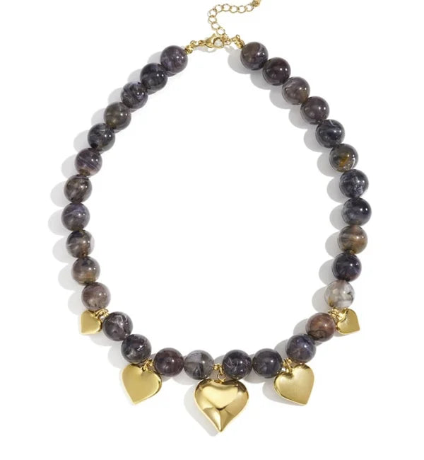 Kralen ketting hart grijs