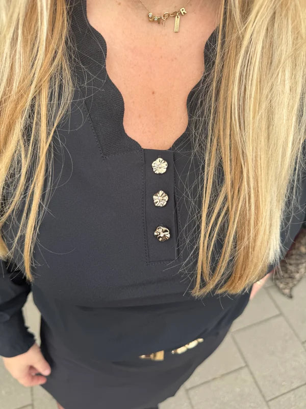 Triple Nine - Blouse zwart met gouden knopen