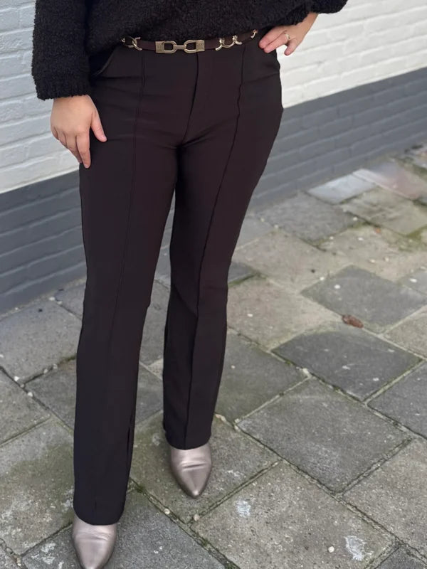 Legging met bies donkerbruin